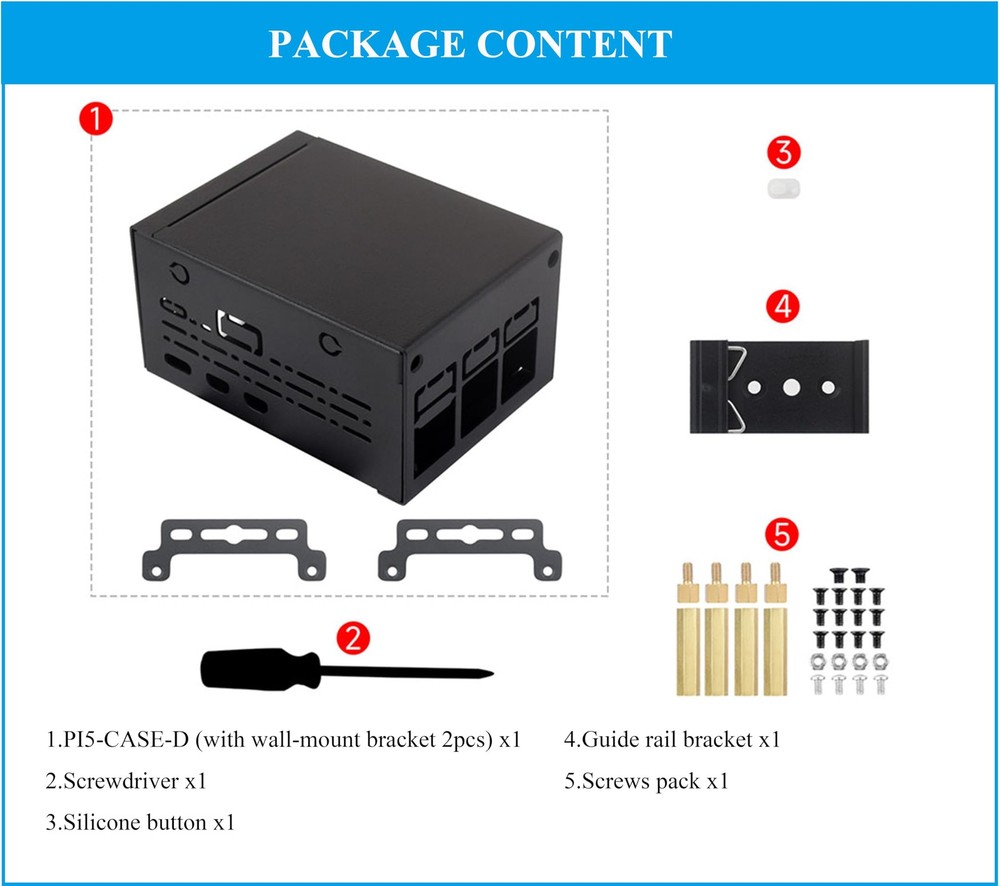 Metal Case for Raspberry Pi 5, Support Add 5 Active Cooler & Pi5 POE Black