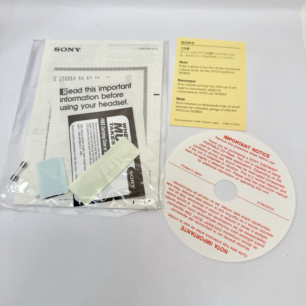 Sony Discman D-ES52CK Box & Sealed Paperwork Inserts Only — Original Set