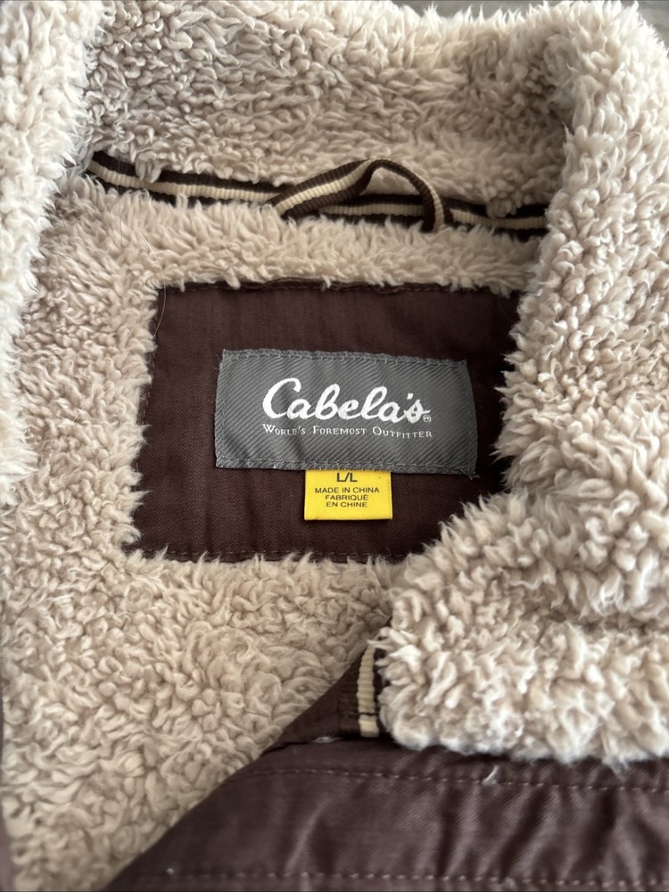 Cabelas Brown Hunting Jacket Lined Size Large Regular Zipper Pockets EUC