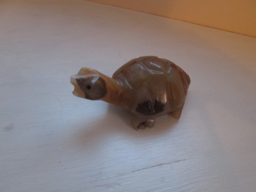 Solid Stone Carved Turtle Figurine 3 3/4" Long