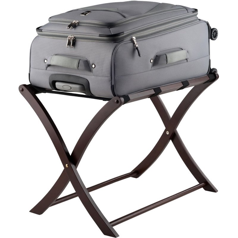 Pemberly Row Transitional Solid Wood Luggage Rack in Brown Finish