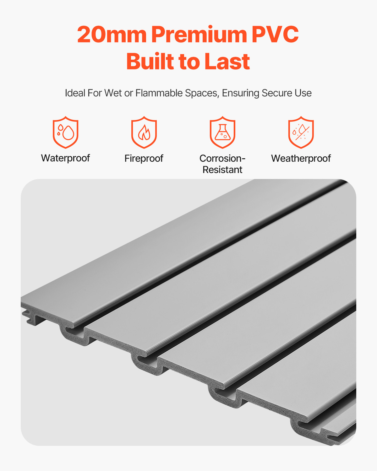 VEVOR 4 x 4 ft Slat Wall Paneling PVC Grey Garage Slatwall with Modular Design