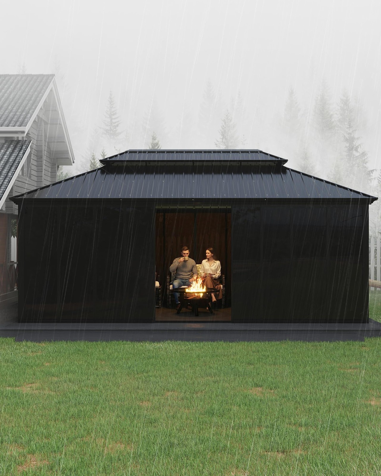 All-Aluminum Hardtop Gazebo 12x20 ft Enclosed Sunroom w/ Sliding Doors Patio