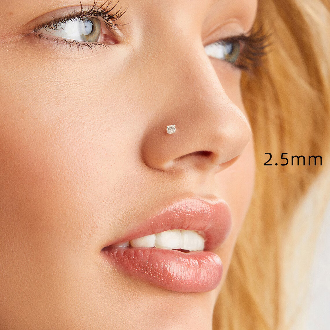 Natural Diamond Solitaire Nose Dainty 18g Nose Piercing 14k Solid Gold Screw On