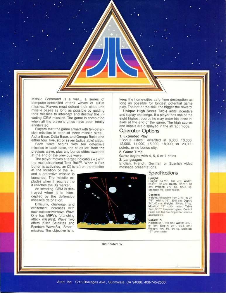 Missile Command Atari Video Arcade Flyer / Brochure / Ad - Excellent - Foldout