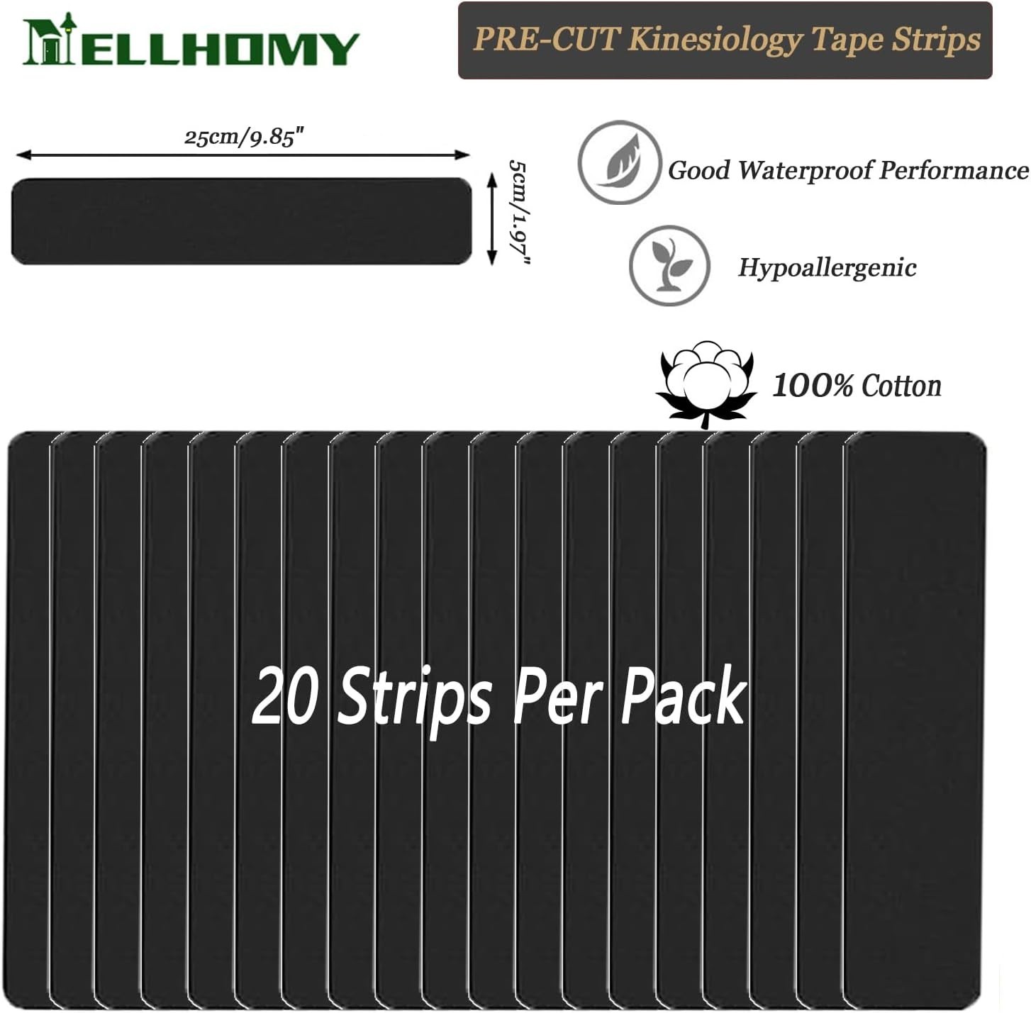 20 Strips KT Tape Cotton 10" Precut Kinesiology Therapeutic Elastic Sports Roll