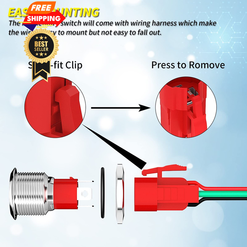 Momentary Push Button Switch 20 Amp 12V Start 19mm SPST Silver