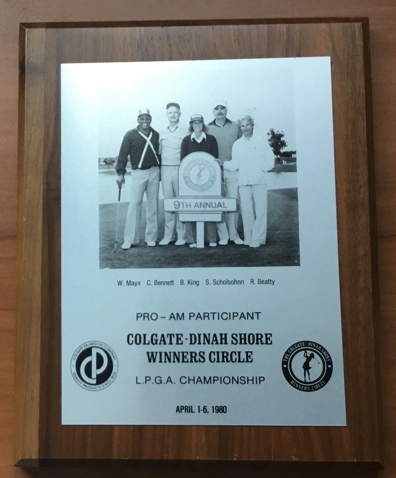 Willie Mays Personally Owned Pro-Am Golf Participant Dinah Shore Winners Circle