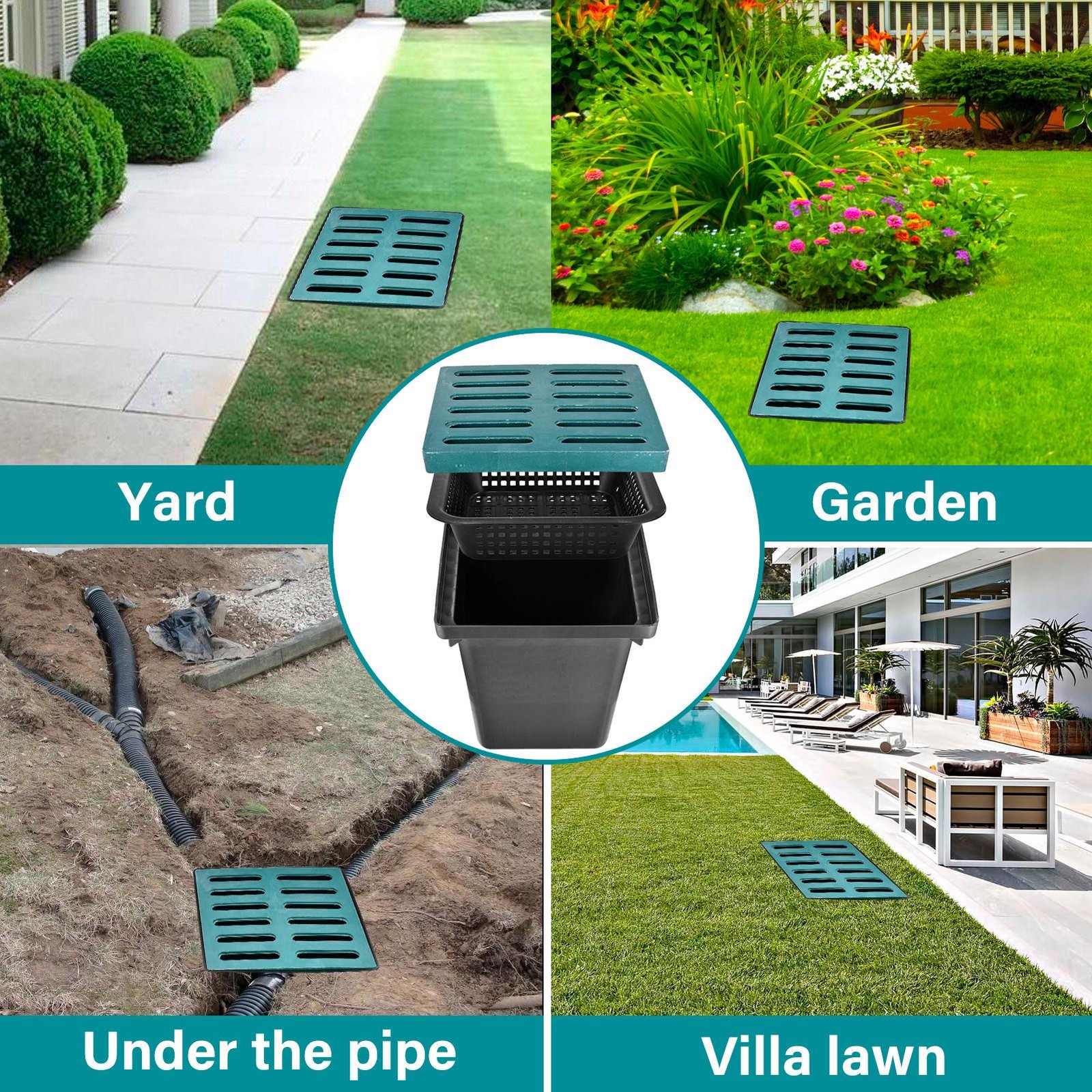 17x17in Catch Basin For Drainage With Fiber Glass Grate Debris Basket Drainage