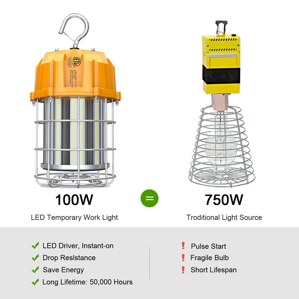 Construction Work Light 100W LED Temporary Hanging Job Site Work Lights 5000K US