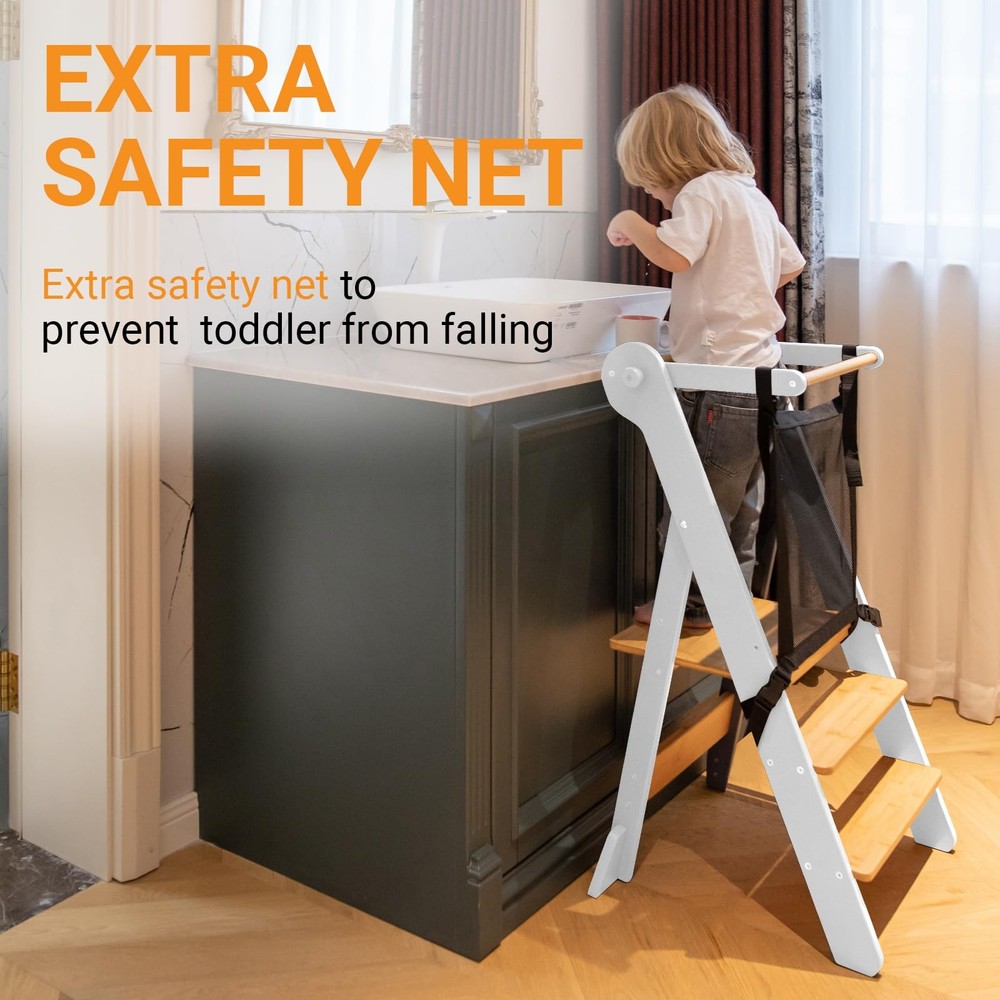 COSYLAND Foldable Toddler Standing Tower - Adjustable Height Kitchen Step Stool