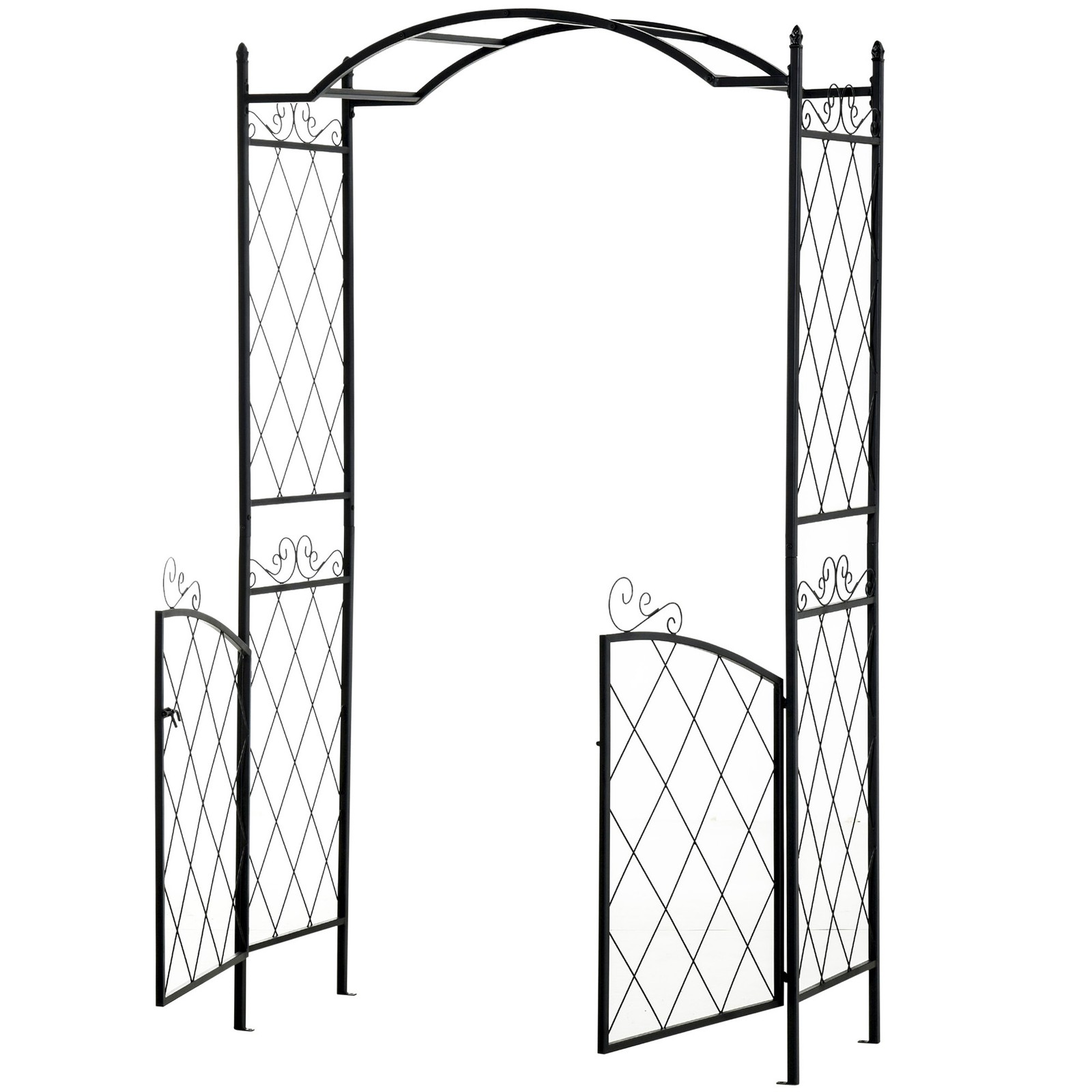 Garden Arbor Trellis with Gate Outdoor Arch Scrollwork for Climbing Plant Vines