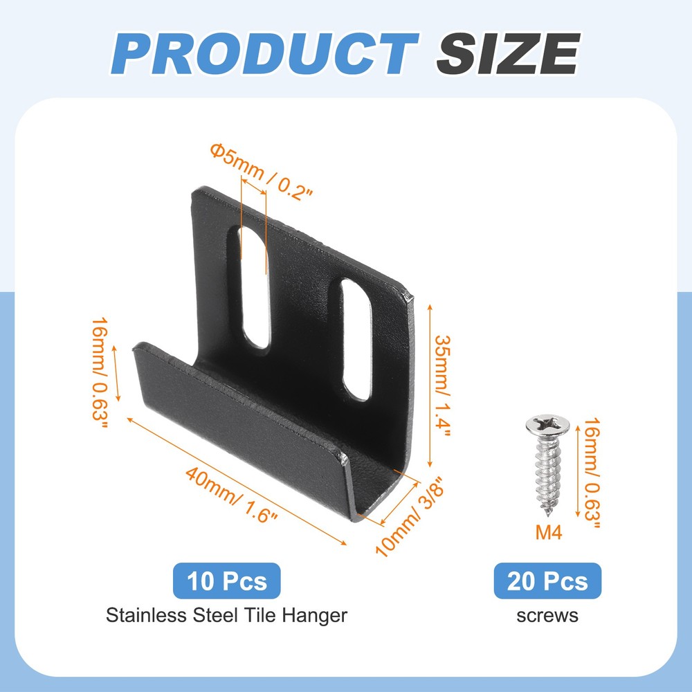 10 Pcs Adjustable Tile Hooks, Black, 10mm (3/8")