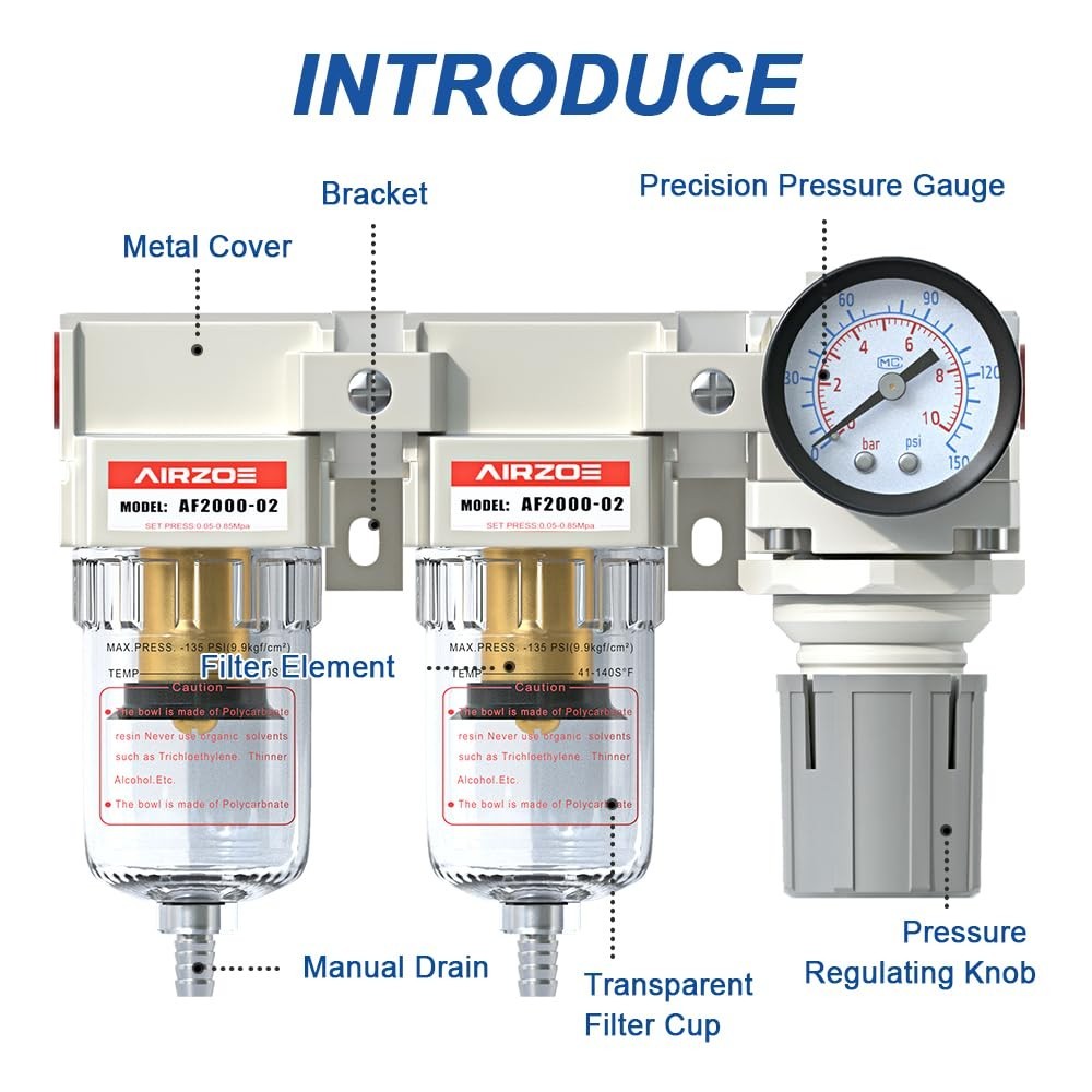 Versatile 1/4" NPT Air Filtration System with Brass Element & Installation Kit