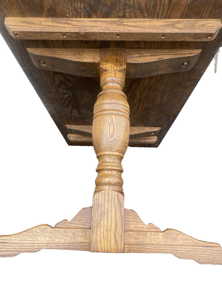 66523 Solid Oak Double Pedestal Trestle Dining Table