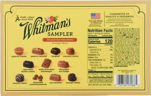WHITMAN'S SAMPLER Assorted Milk & Dark Chocolate Candy Gift Box, 10 oz.