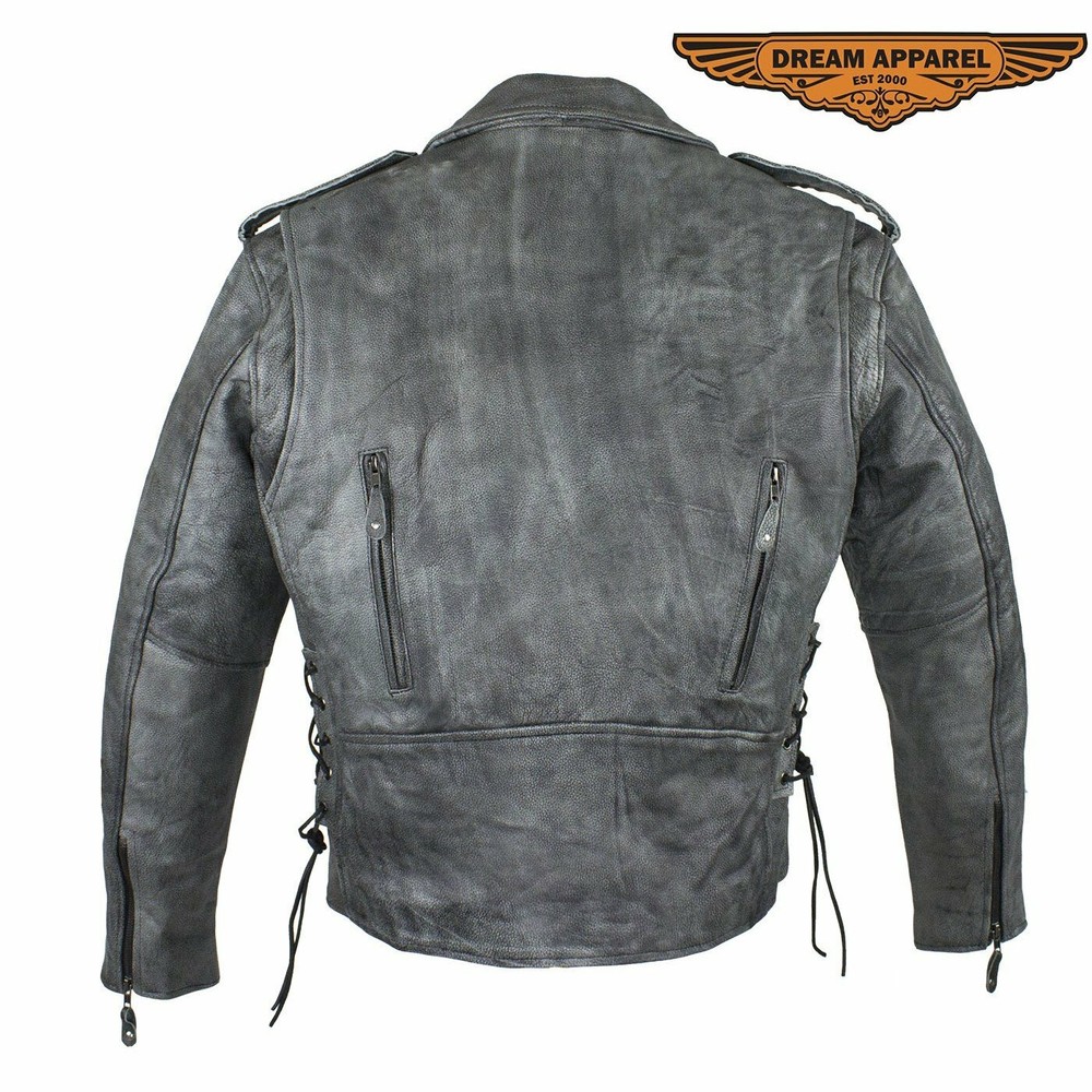Men's Gray Motorcycle Jacket With Gun Pockets