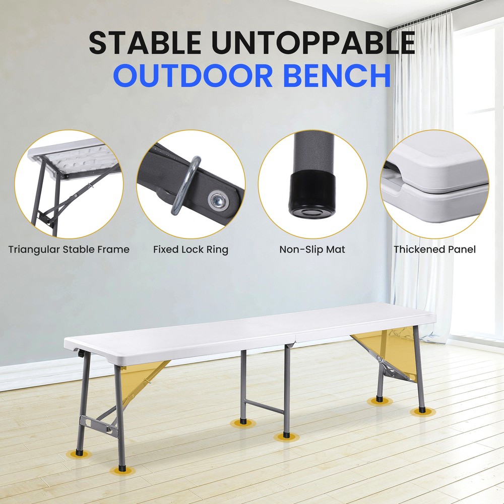 2X 6FT Plastic Foldtable Bench w/ Handles Outdoor Portable Stackable Bench Party