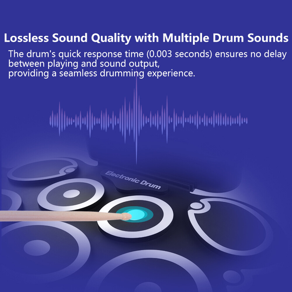 Electronic Drum Set 9 Pads Drum Practice Pad Kit Roll-Up Electric Drum Set