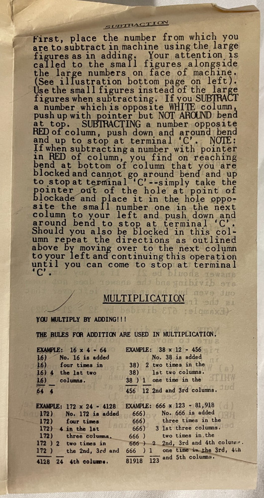 Tom Thumb Hand Adding Machine, Original Stylus, Sleeve, & Instructions