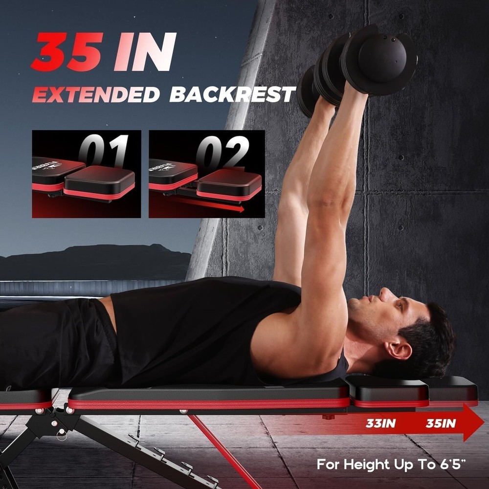 Adjustable Weight Bench with Headrest 750LBS Weight Capacity