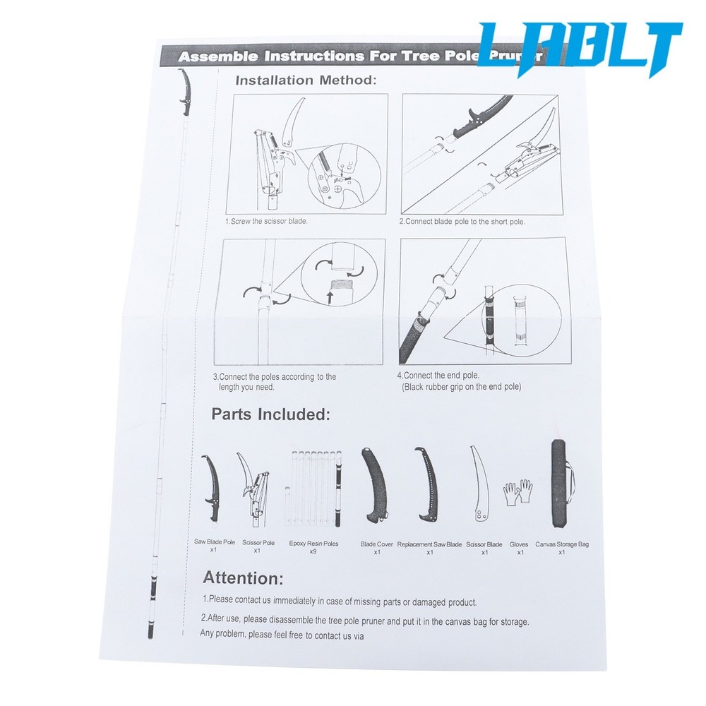 LABLT 30ft Pruner Saw Combination Extendable Tree Trimmers Section 9 Green