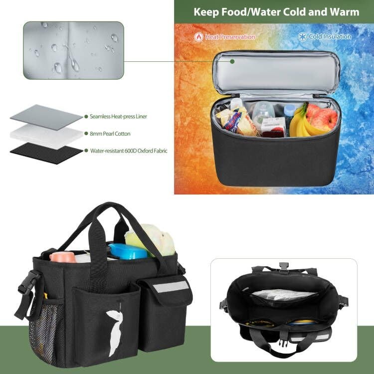 GRAOSO Universal Stroller Organizer Cooler Wagon Storage Handlebar Strap Black