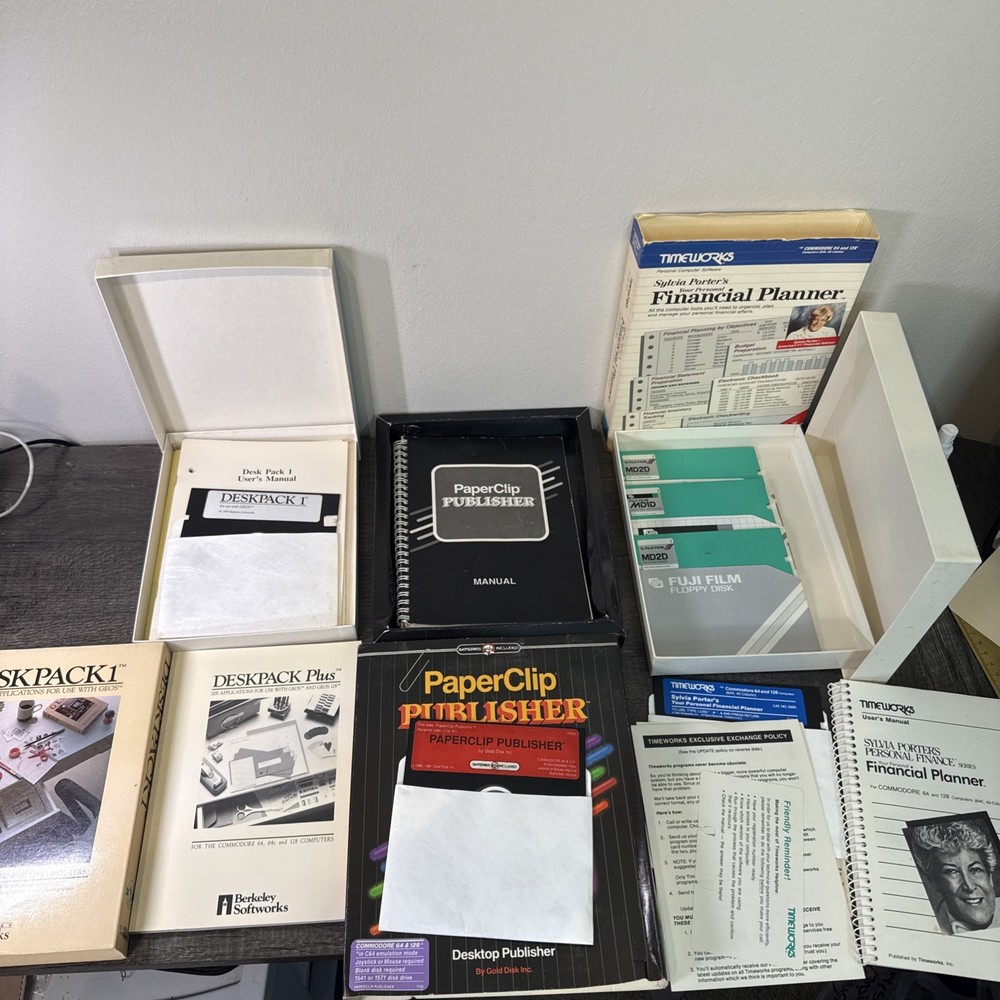 Vintage Commodore 64 Software Lot PaperClip DeskPack Financial Planner Untested