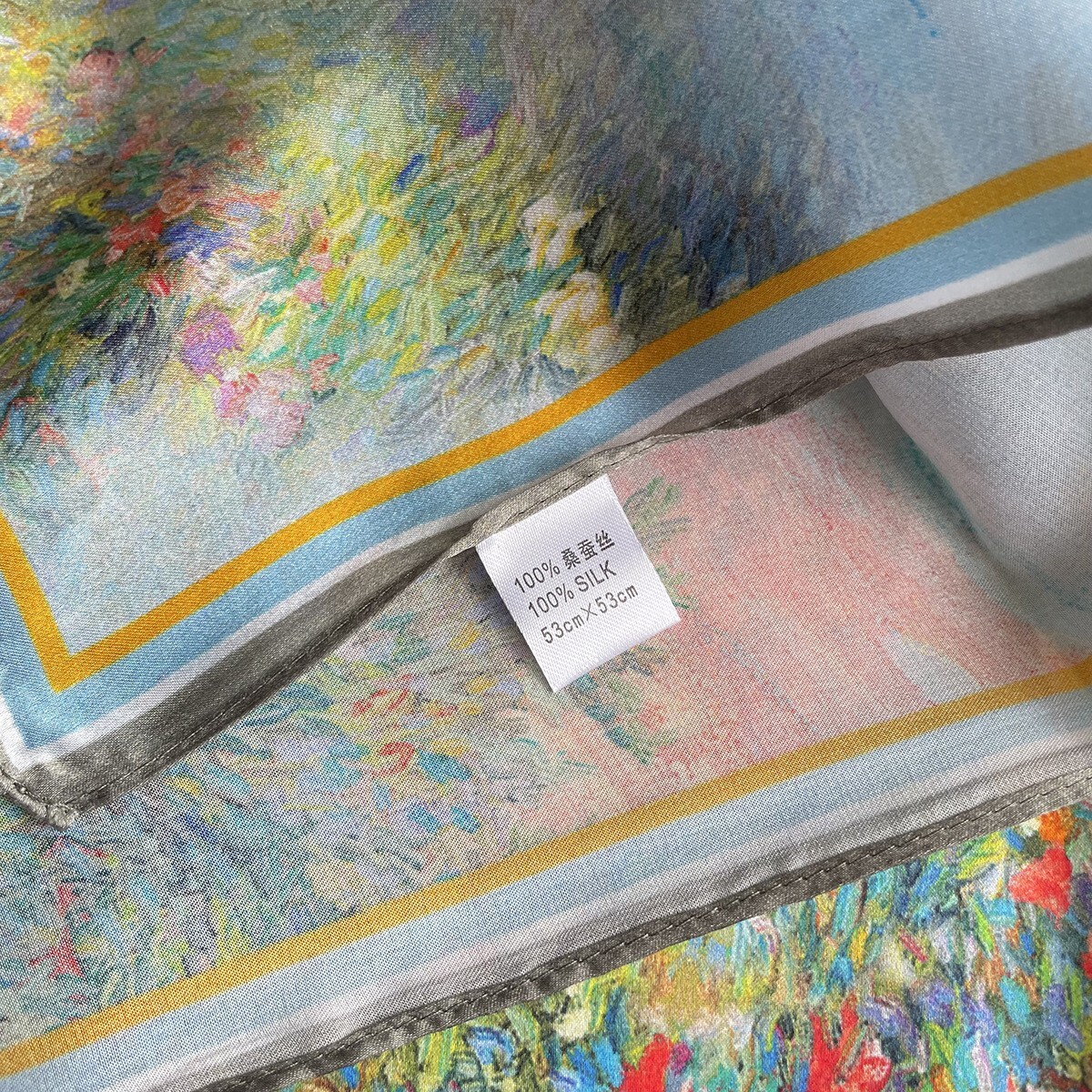 100% Silk Scarf Women Vintage Blue Green Tree Print Neckerchief Bandana 53*53cm