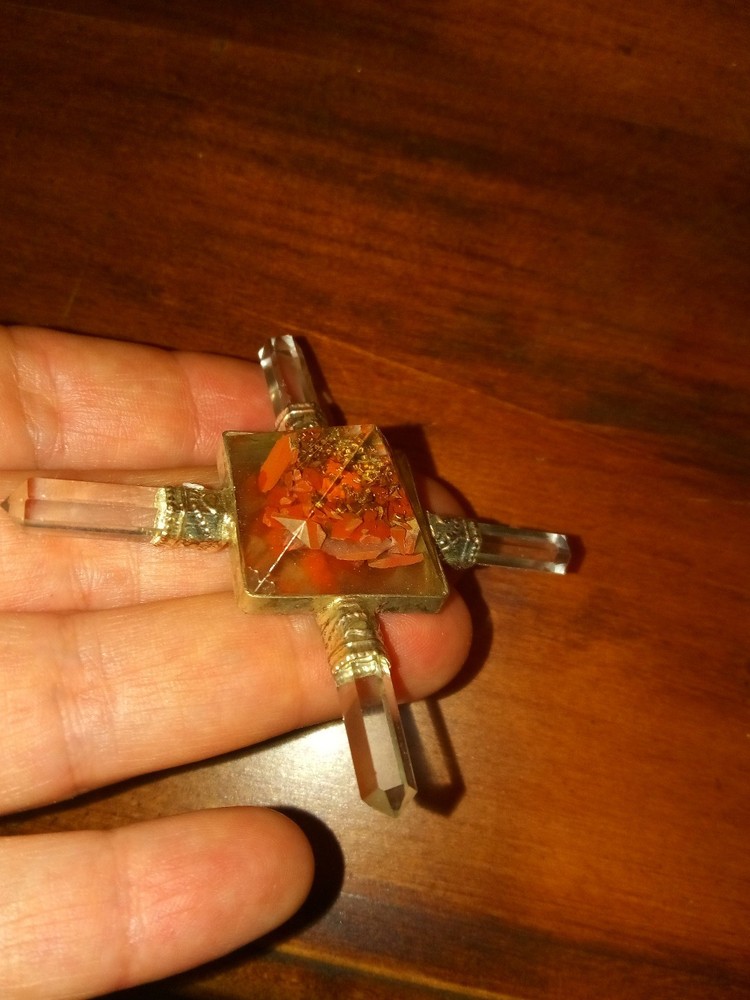 Orgone Red Jasper Crystal Energy Generator w/ 4 Crystal Quartz Points