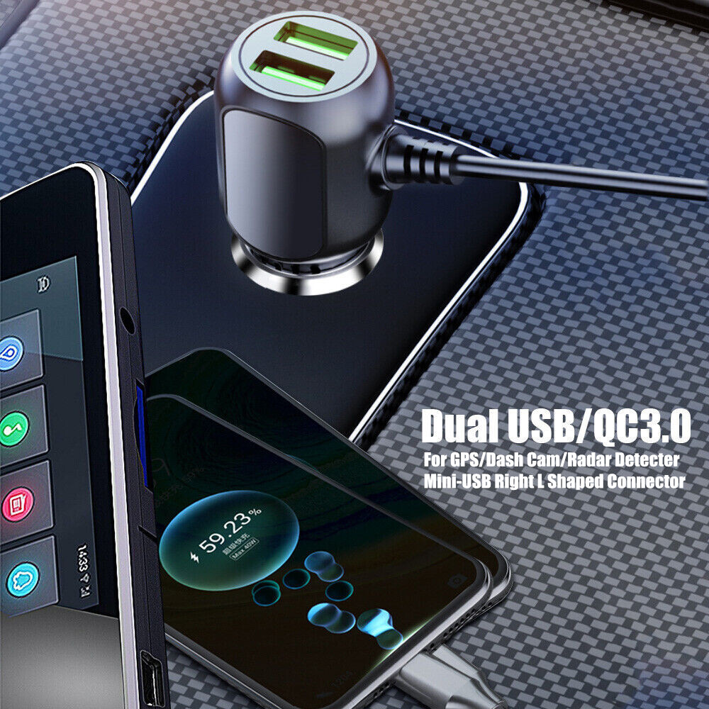 QC3.0 Car Charger Power Cord For Garmin Nuvi 50LM/T 55 LM/T 65 LM/T GPS Dash Cam