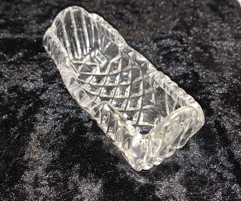 Vintage Diamond Pattern Pressed Glass Open Rectangular Toothpick Holder Dish
