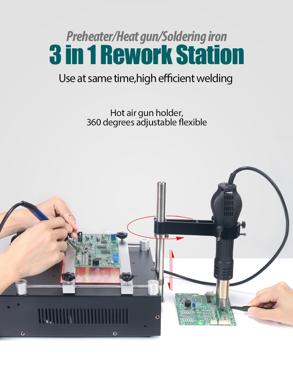 YIHUA 853AAA+ Welding Station Preheating Station Solder Iron Hot Air Gun 3 in 1