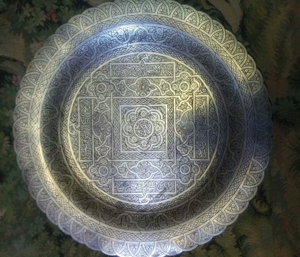 PERSIAN ART EXHIBITION GIGANTIC & MASSIVE ANTIQUE SIGNED SOLID SILVER TRAY