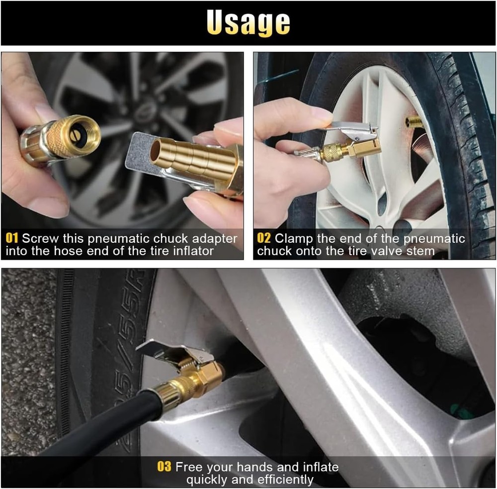Durable 2PCS Brass Tire Chucks - Locking Nozzle Adapters for Efficient Inflation