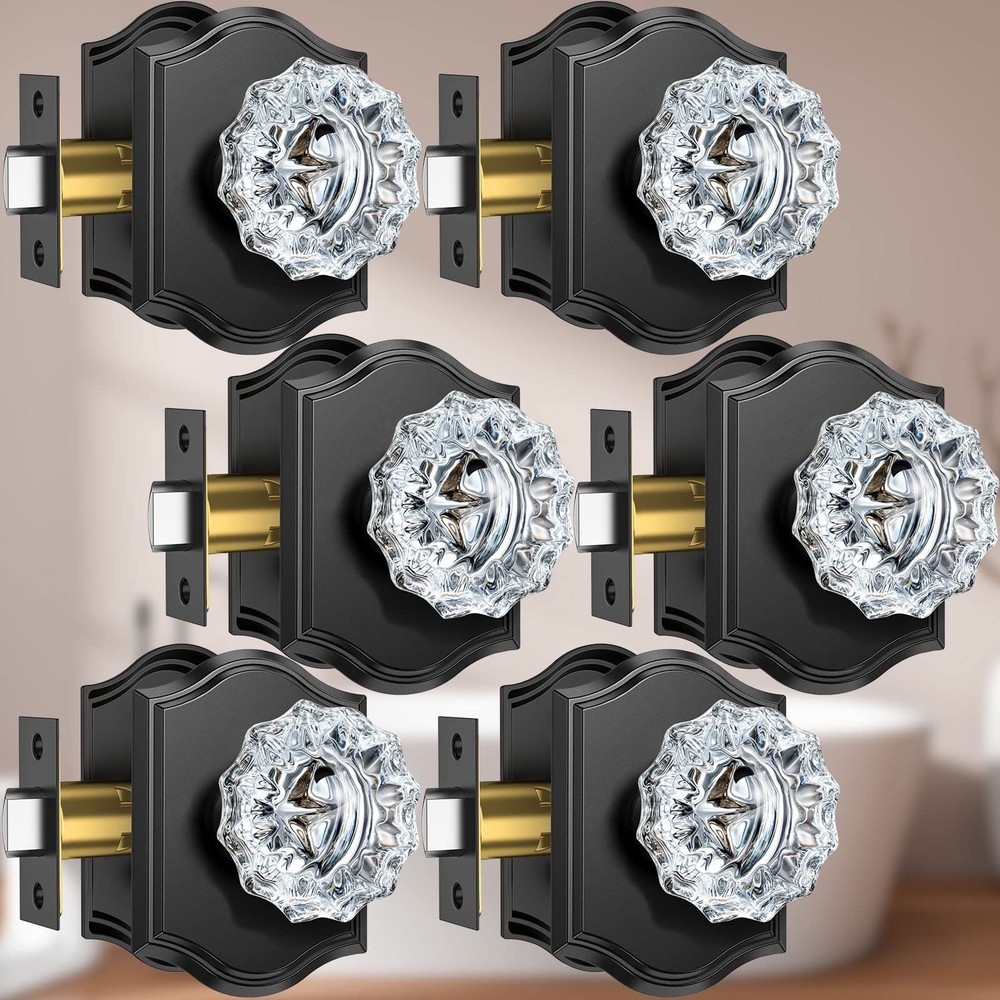 Glass Door Knobs Interior, 6 Pack Crystal Door Knobs with Lock for Privacy Us...