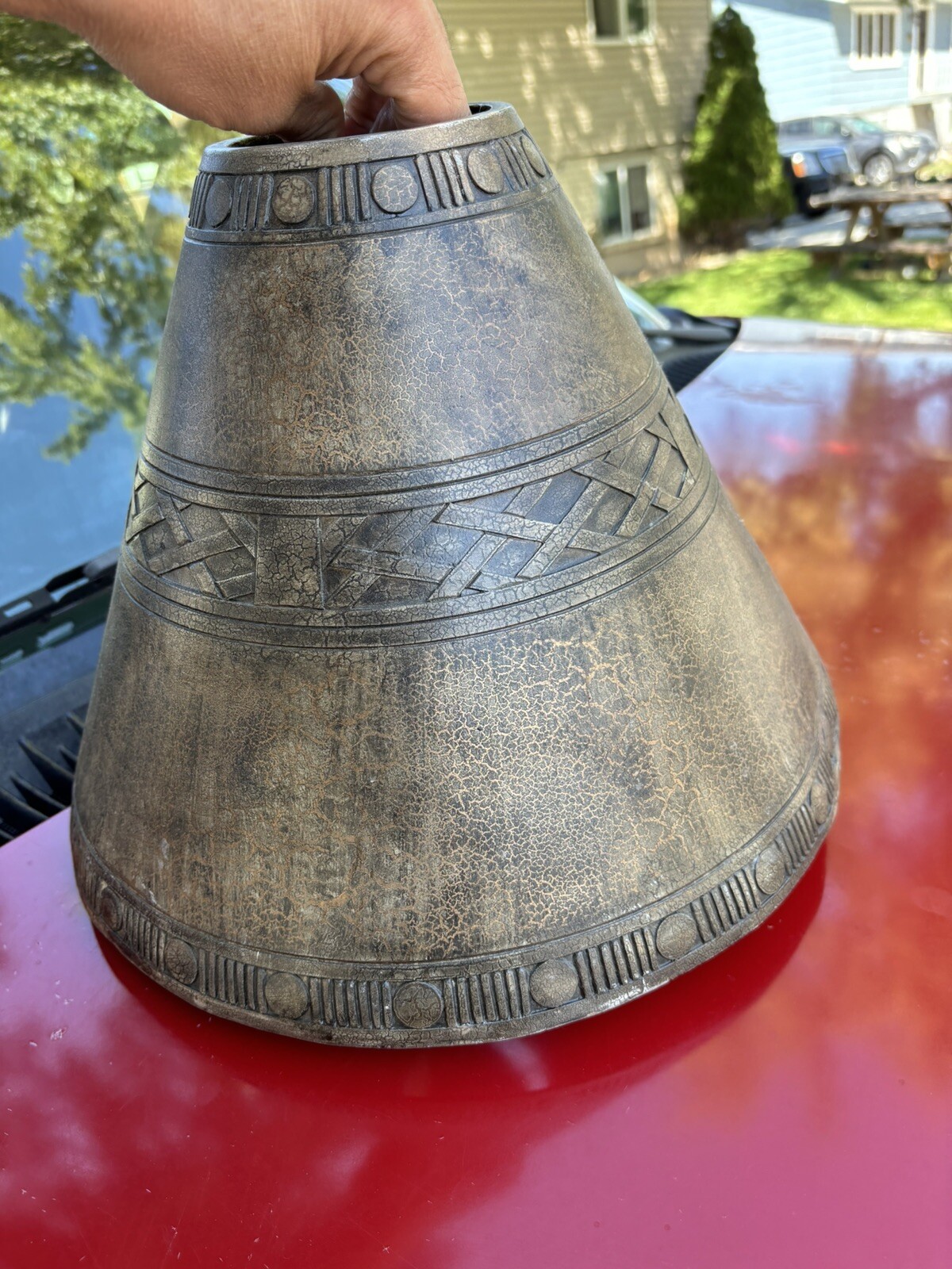Rare UNIQUE Vintage Ceramic Clay ceramic Lamp Shade Heavy Brown Pottery Tribal