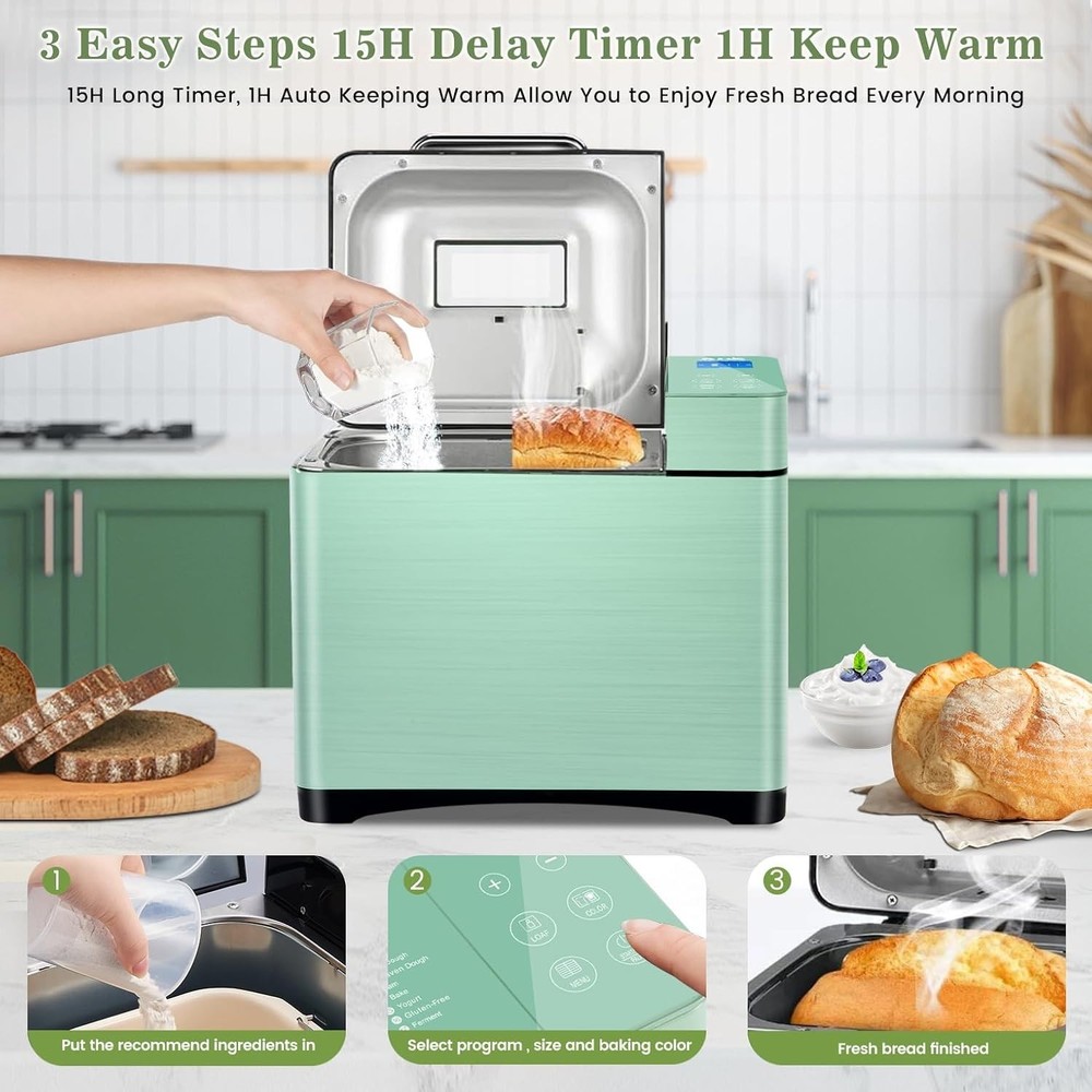 Bread Maker Dual Heaters,2.2LB Bread Machine with Healthy Ceramic Pan & Auto,