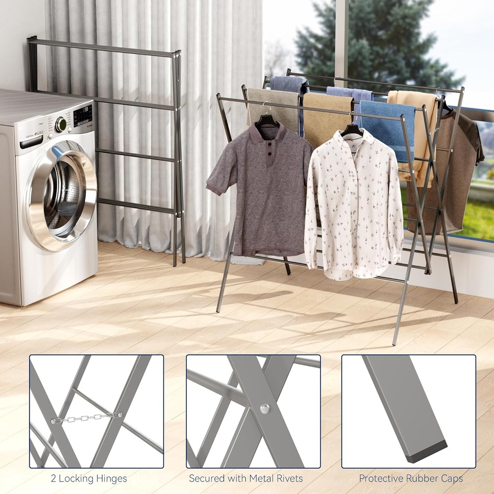 Drying Rack Clothing Space-Saving 12 Drying Poles Clothes Drying Rack Foldable