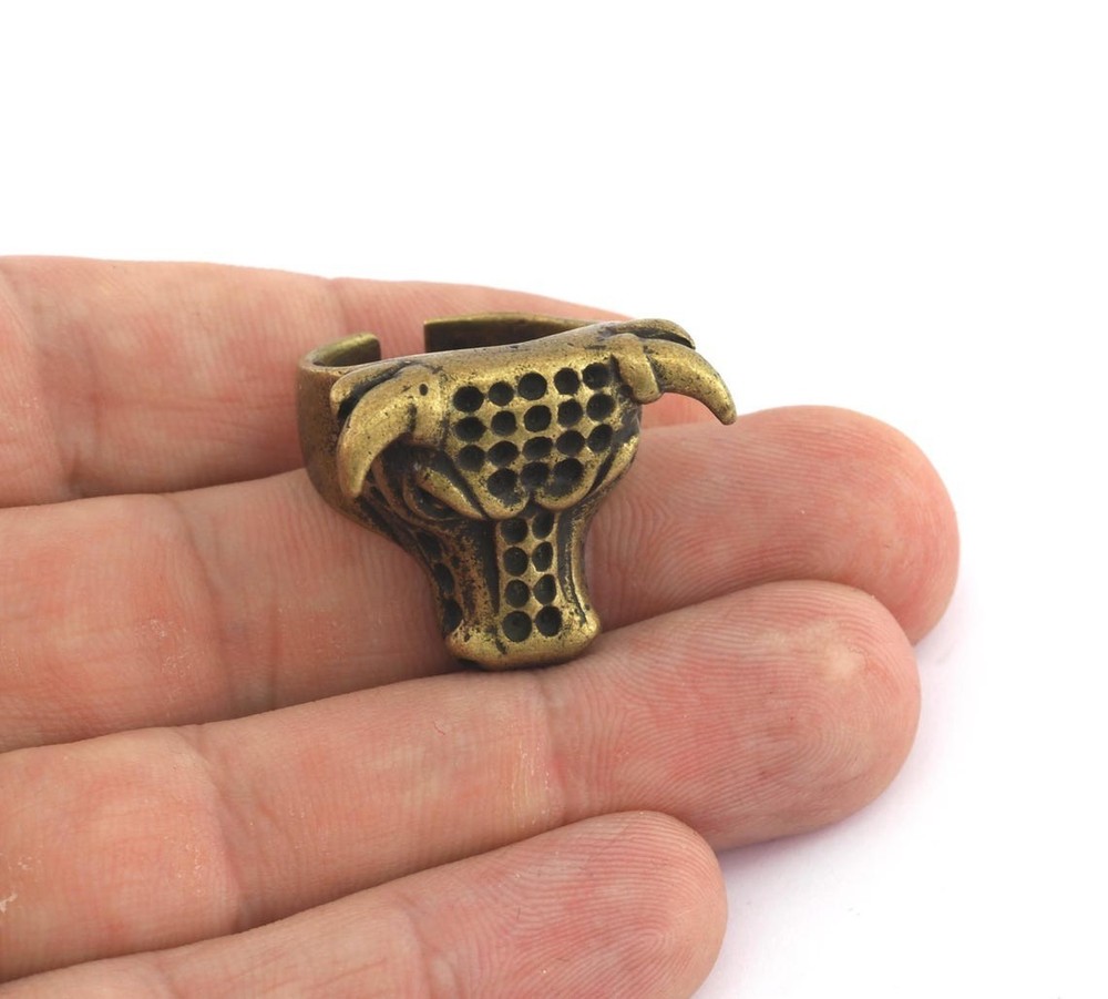 Bull Head Adjustable Ring Raw Brass or Plated (8US ) 963