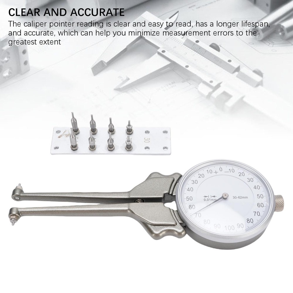 Internal Dial Caliper 30 62mm Replaceable Inside Gage Set With 8 Replacement