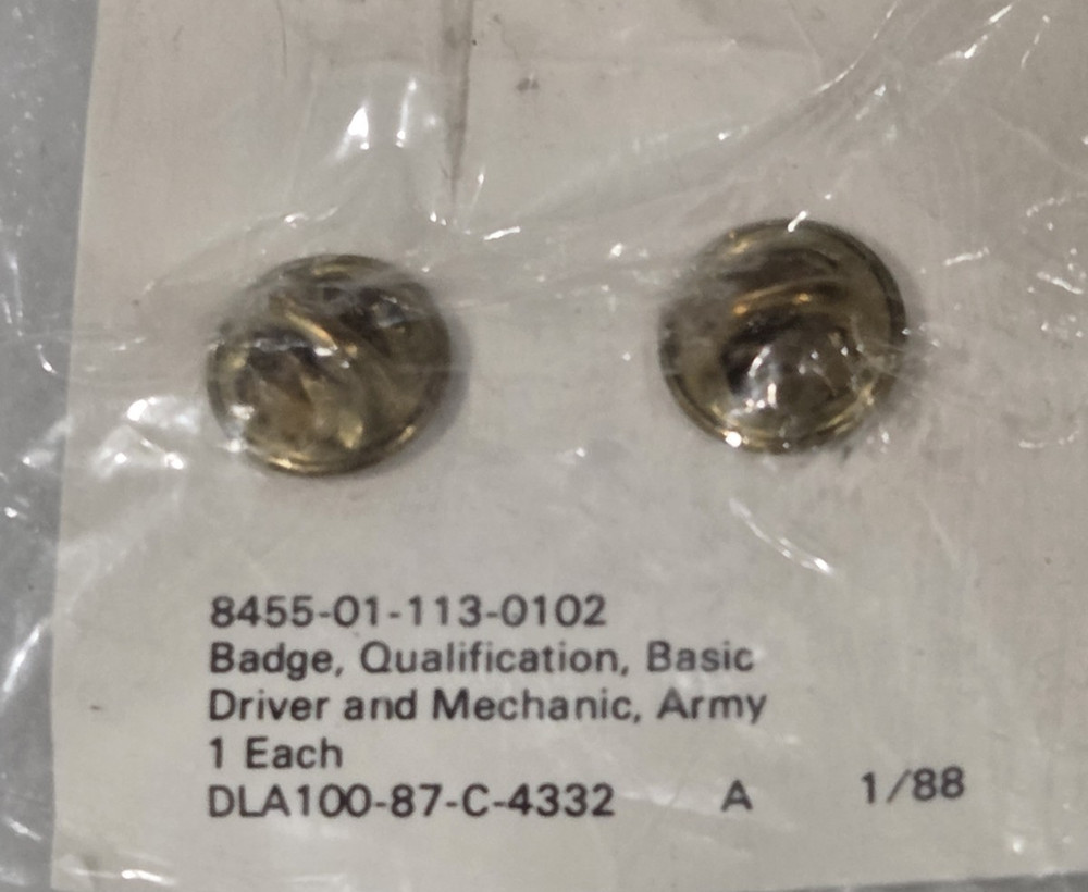 1988 US Army Basic Driver & Mechanics Qualification Badge NEW in Plastic 5 each