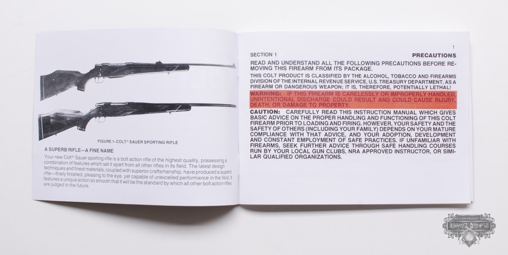 Colt Sauer 'Sporting Rifle' Instruction Manual