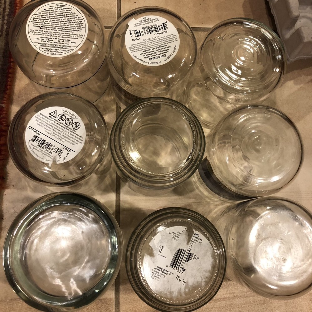 Empty Candle Jars, Set 9; LARGE; Multiple shapes, makes; No Wax, Includes 9 Lids