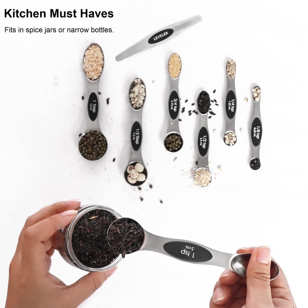 Magnetic Measuring Spoons Set Stainless Steel With Leveler Stackable Metal Table