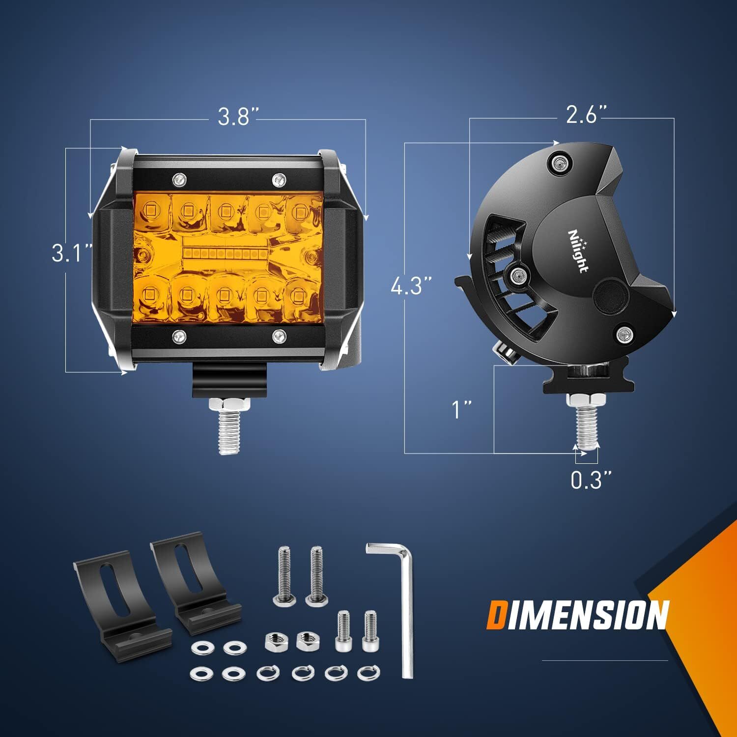 Nilight 2PC 4Inch Amber Led Pods Triple Row 60W Flood Spot Combo Fog Lights