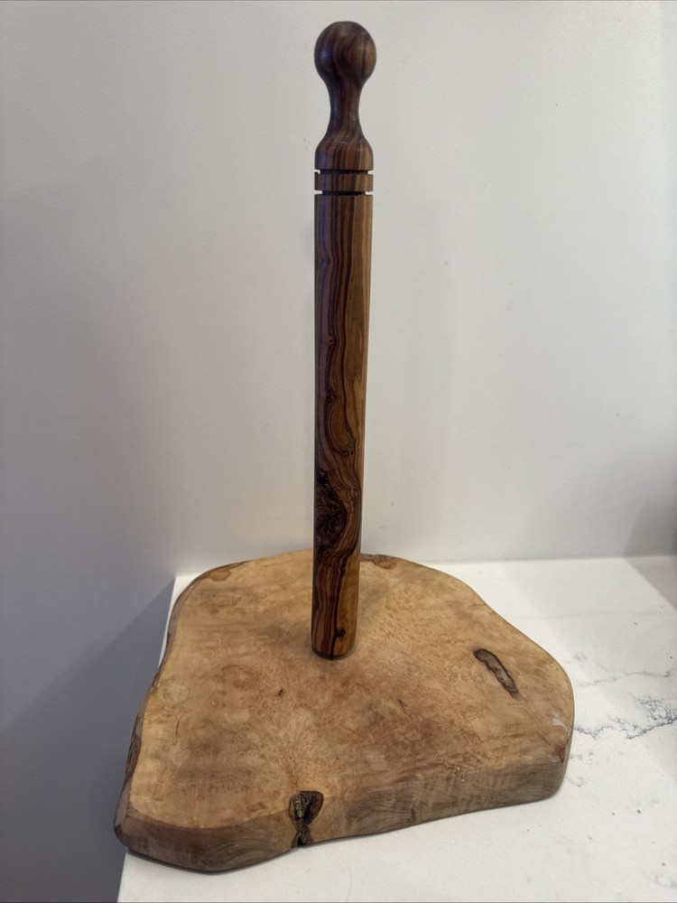 handmade olive wood kitchen paper roll holder