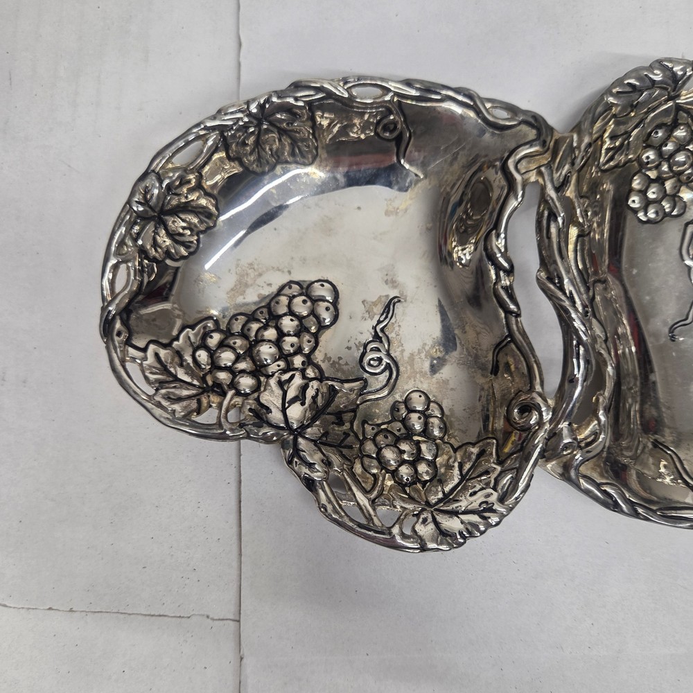 Godinger Silver Art Co Double Heart Grape Silver Plate Serving Dish Candy Nuts