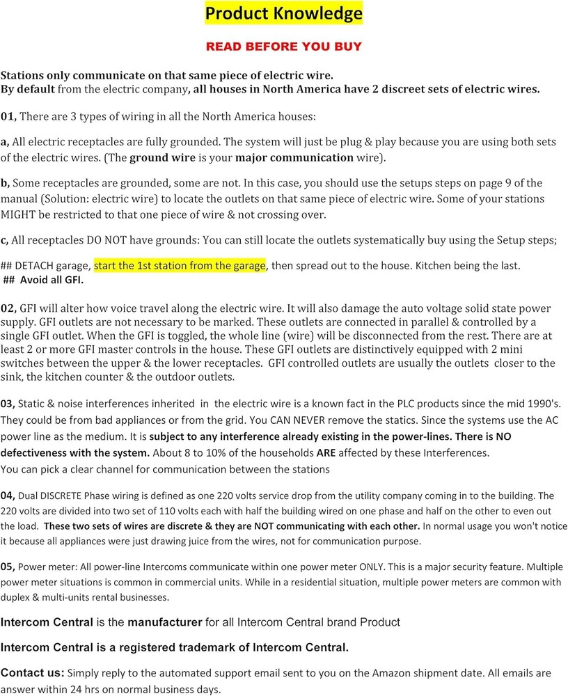 Intercom Central® GROUND wire Power-line 3 CHANNELS White3Units, white