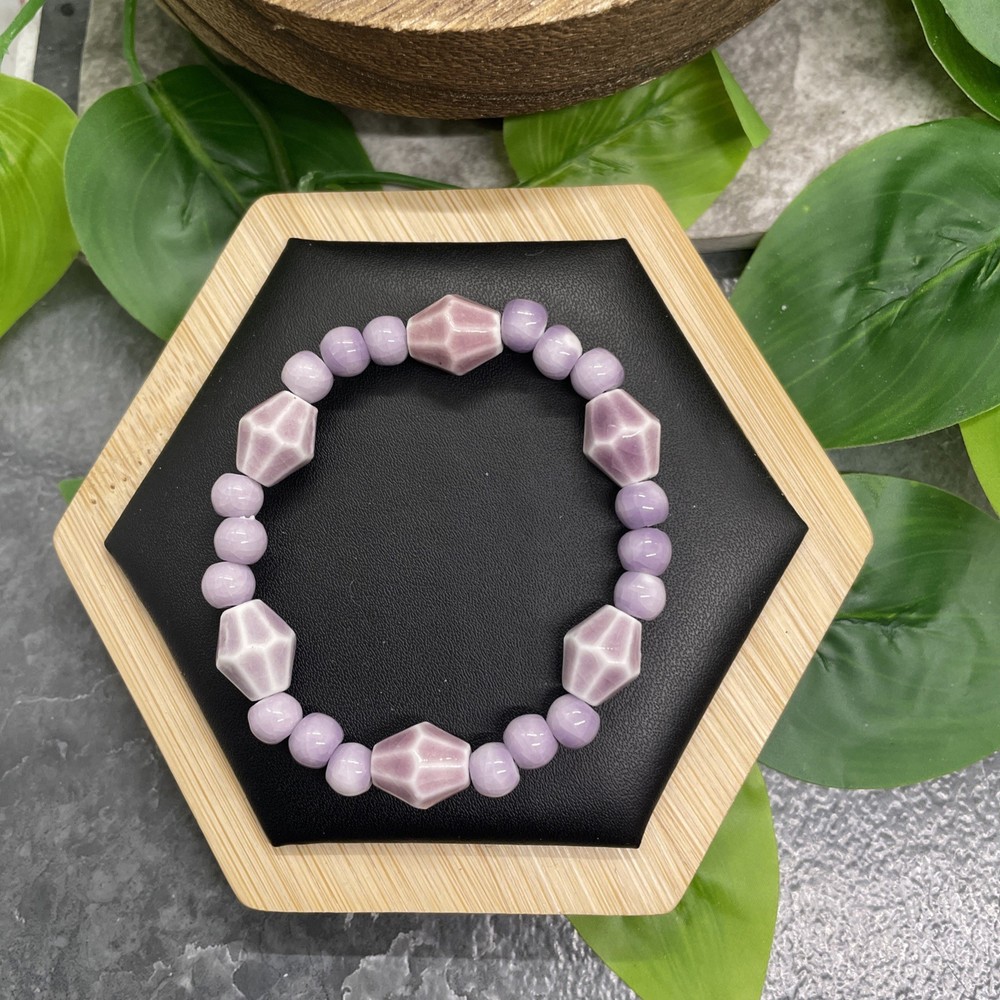 Handmade Ceramic Bead Beaded Stackable 6” Plus Stretch Bracelet New B18